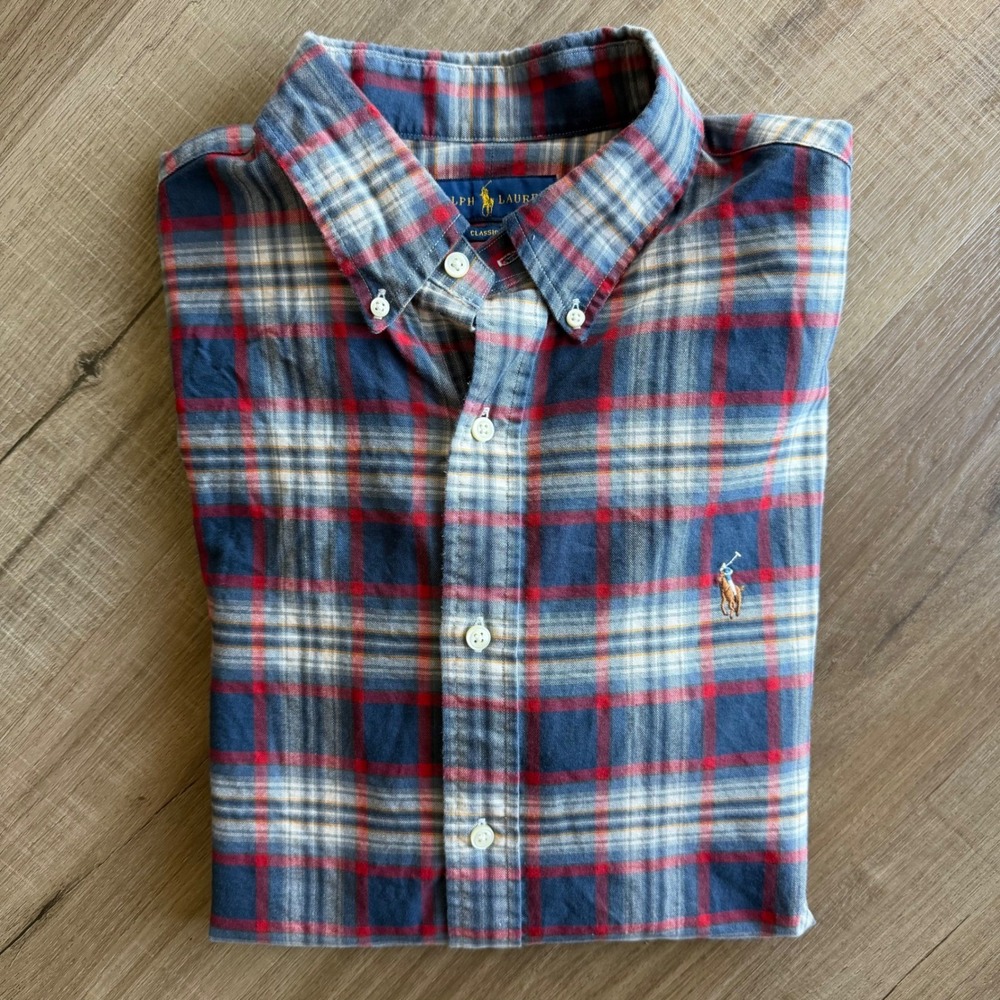 Polo Ralph Lauren Mens XL Classic Fit Plaid Flannel Button Down Shirt Blue Red